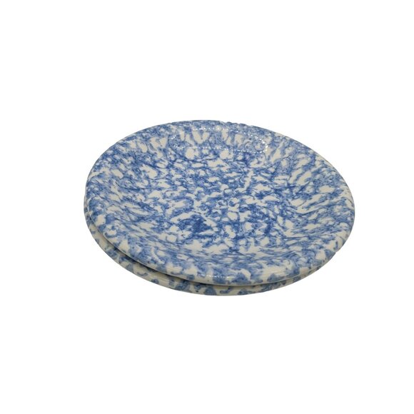 Two Bentson West Splatter Spongeware 8" Salad Dessert Plates Farmhouse Blue/Whit - Picture 2 of 5